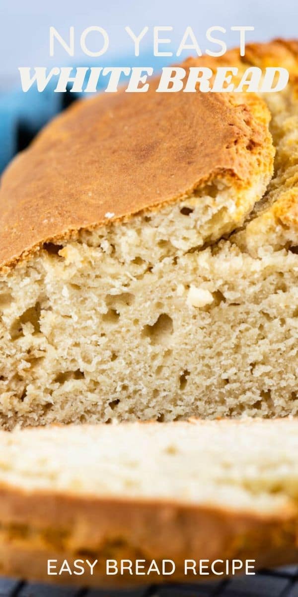close up of sliced loaf of no yeast bread