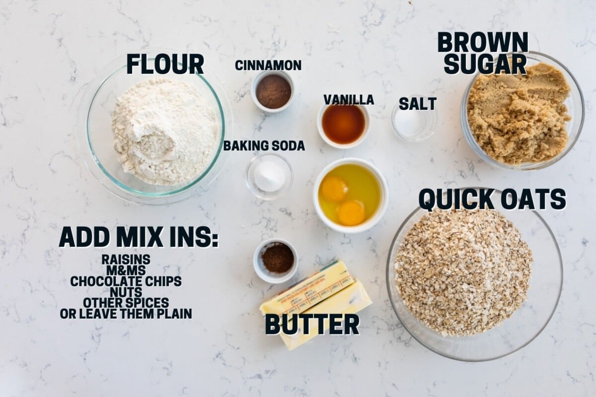 Ingredients in OATMEAL cookies.