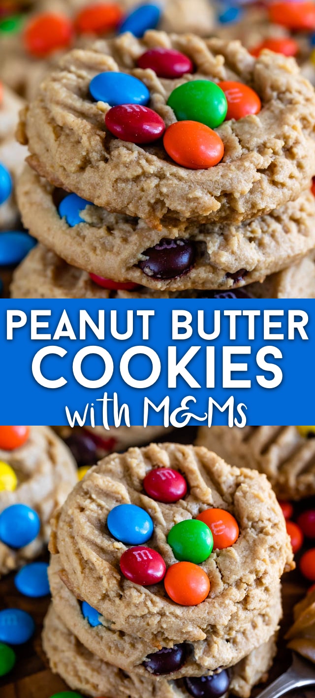 Rainbow M&M Peanut Butter Cookies • baste cut fold