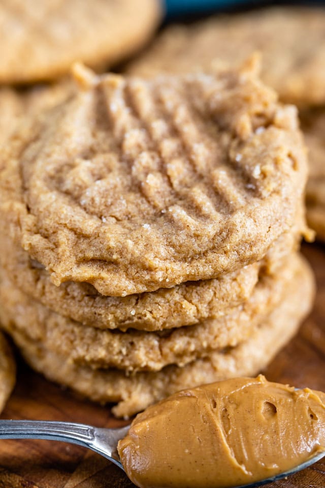 stack of 3 ingredient peanut butter cookies