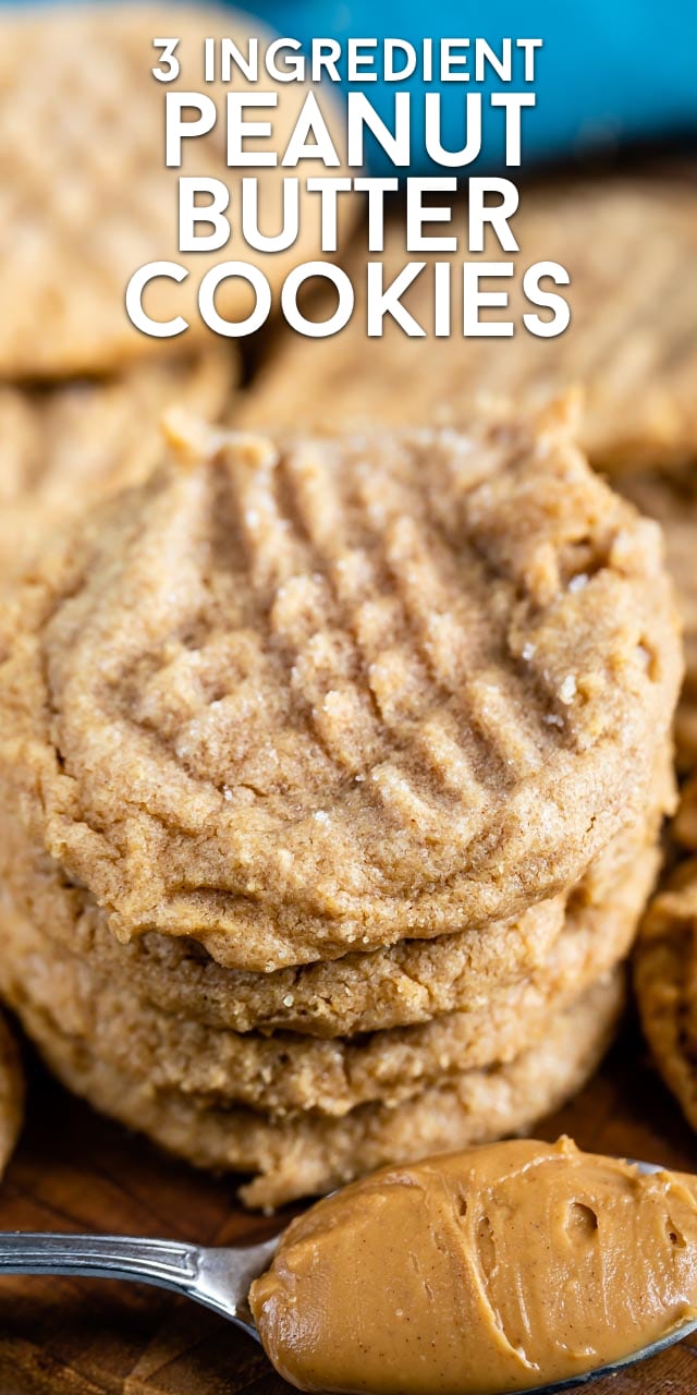 stack of 3 ingredient peanut butter cookies