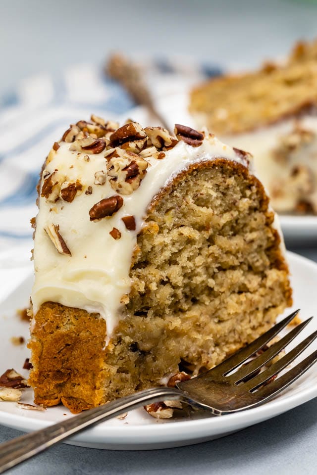 Slice of banana bundt cake