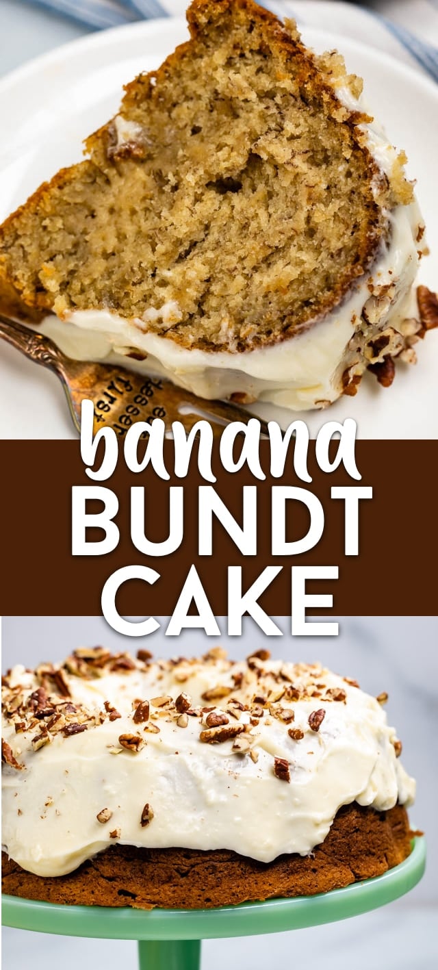 Banana bundt cake collage