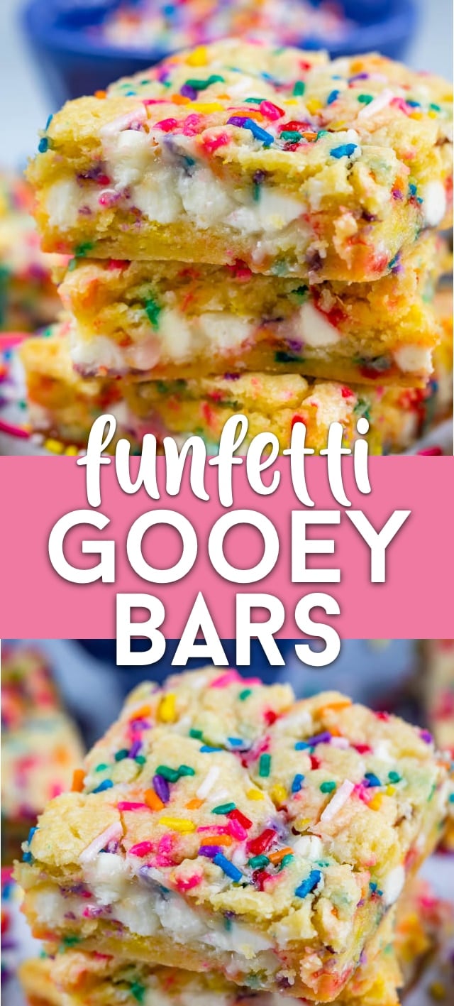 collage of funfetti gooey bar photos