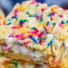 gooey cake bars stack with sprinkles