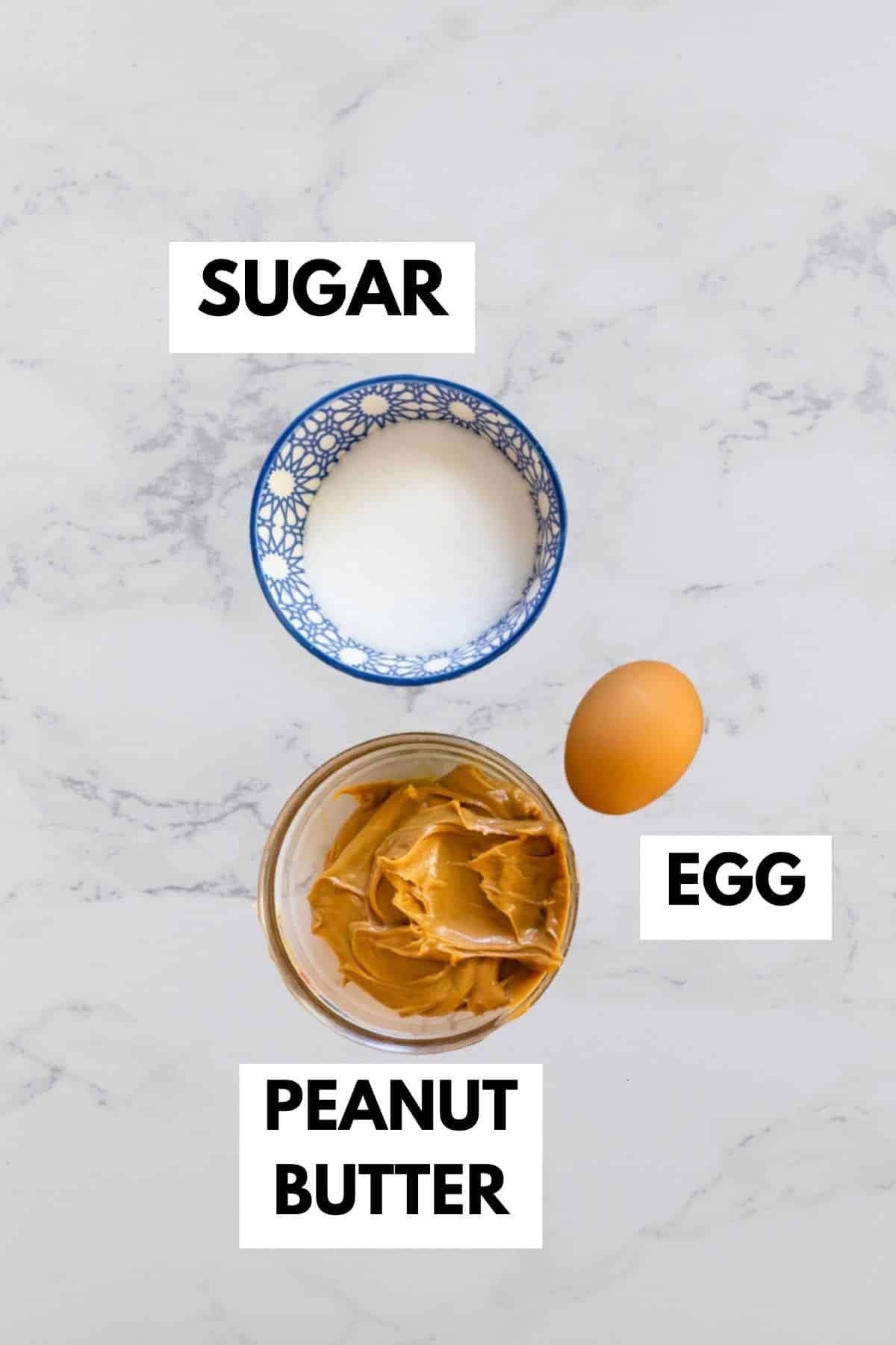 Ingredients in peanut butter cookies on counter.