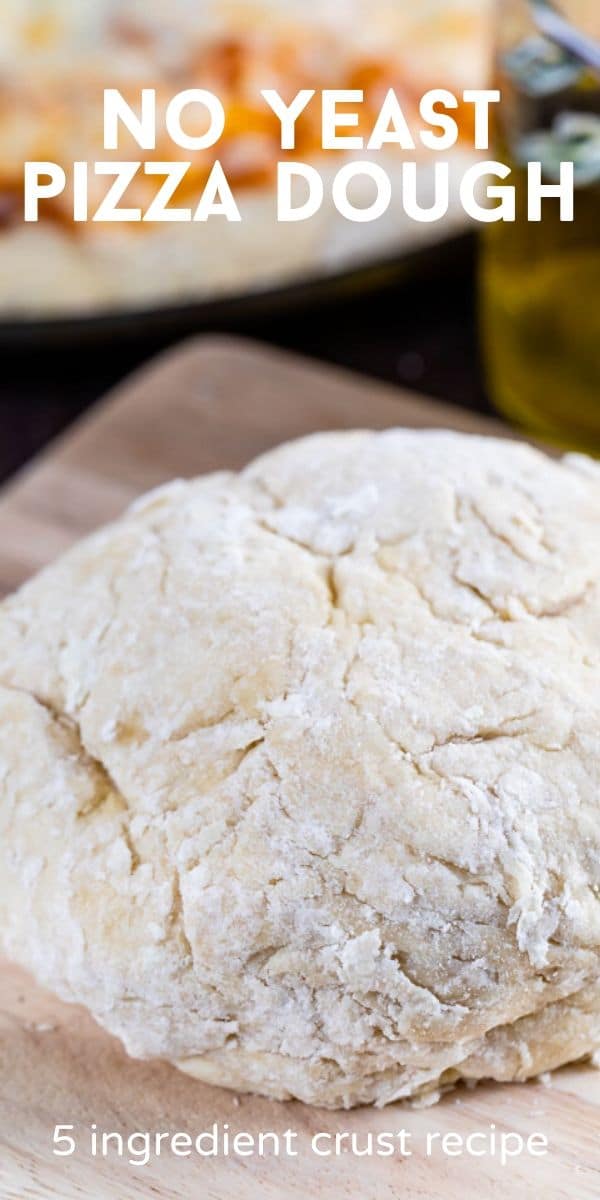 Homemade no yeast pizza dough with words on photo