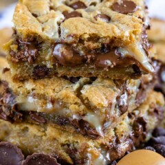 Peanut Butter Gooey Bars in a stack