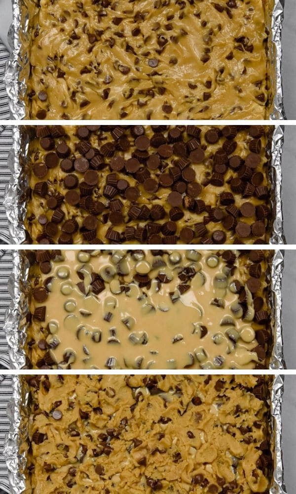 How to make Peanut Butter Cup Gooey Bars process collage