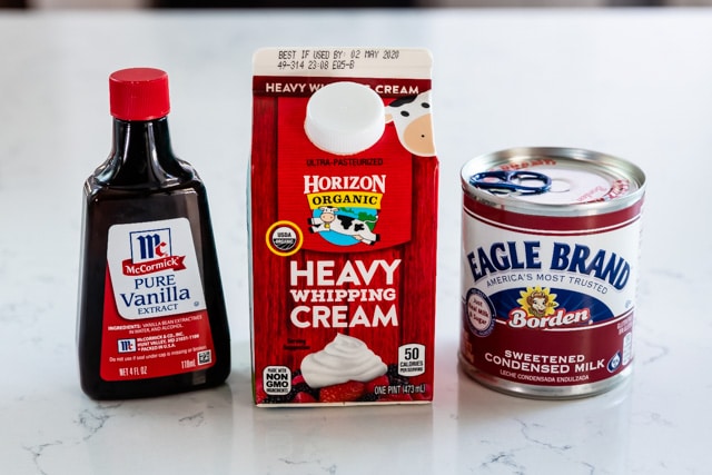 Easy ice cream ingredients on kitchen counter