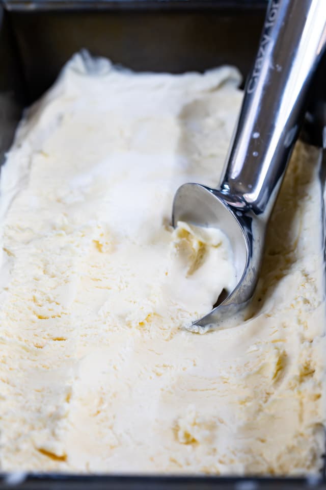 Easy ice cream being scooped out of container