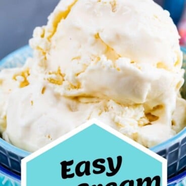 Easy ice cream in a bowl with a graphic in front of it