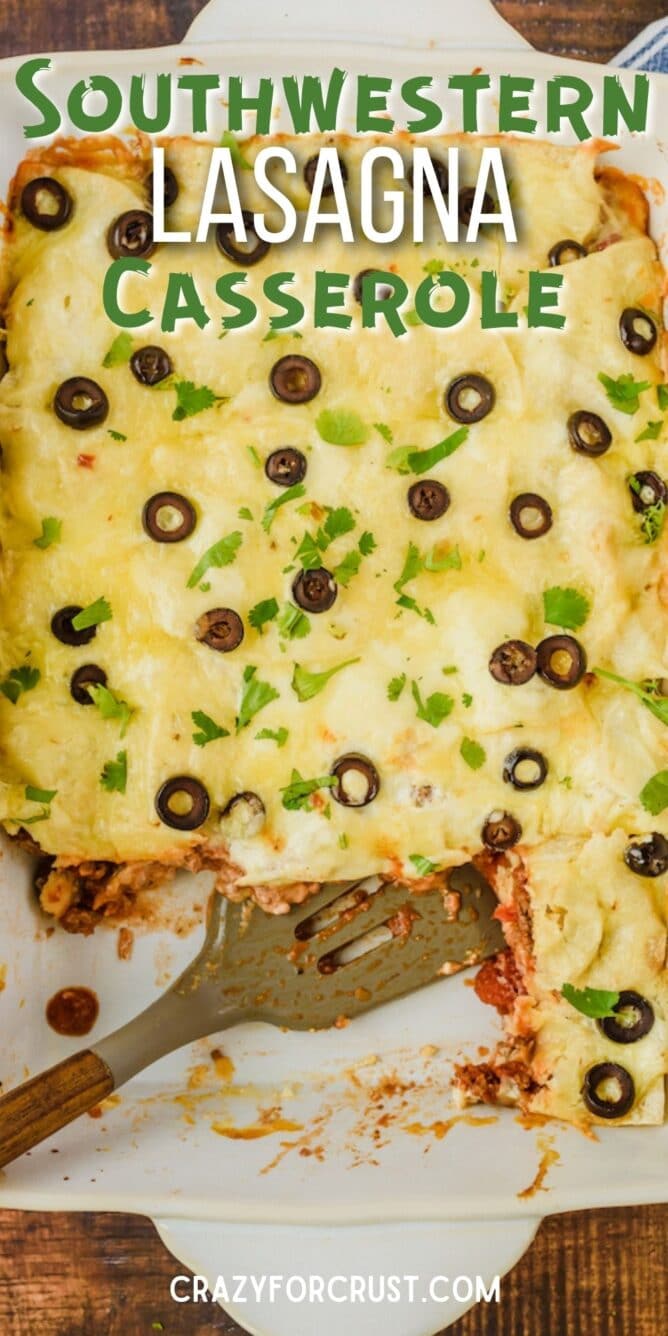 casserole in pan with pieces missing