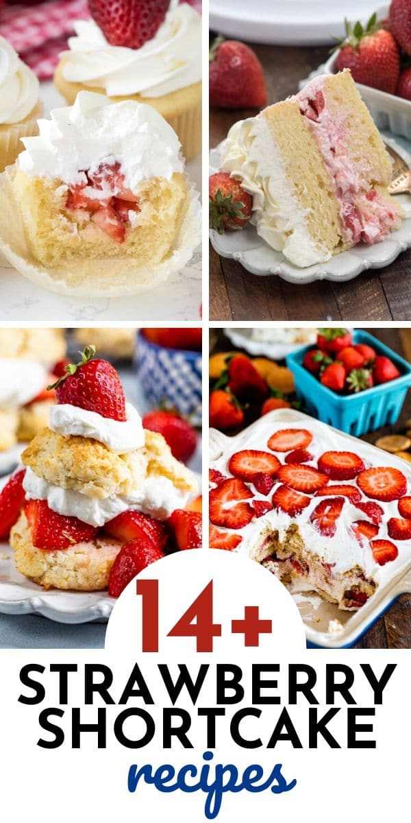 collage of 4 strawberry shortcake recipe photos
