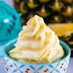 small bowl with swirled dole whip.