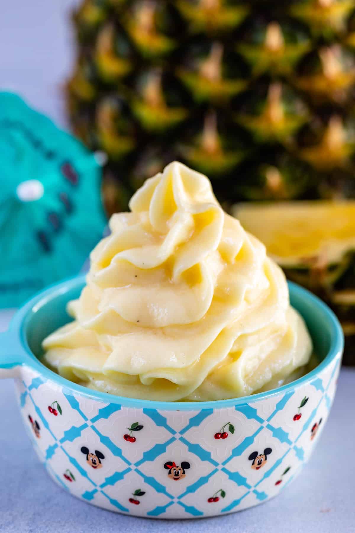 small bowl with swirled dole whip.