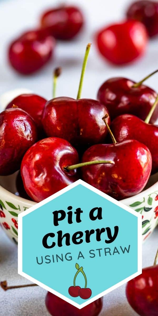 Bowl of cherries with colorful blog post title