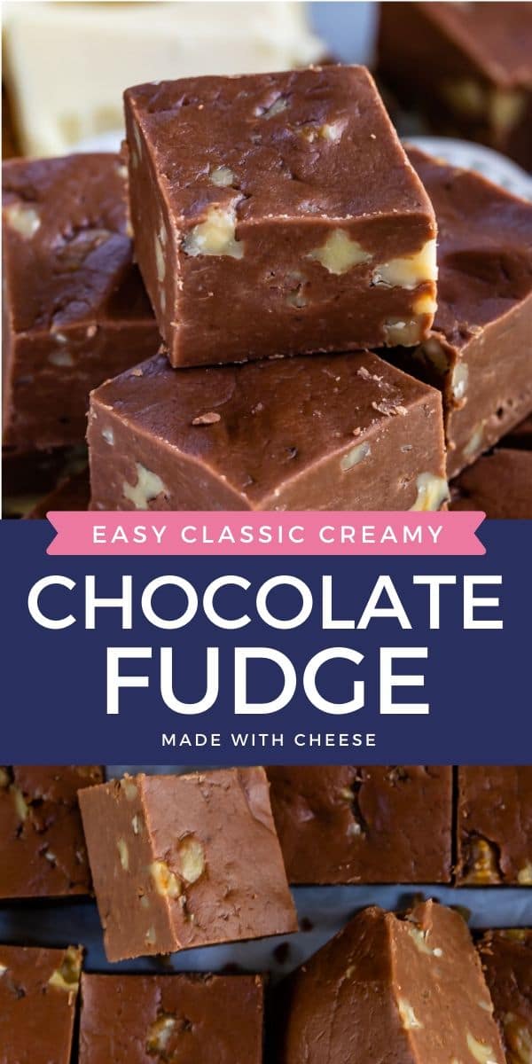 stack of fudge pieces with words on photo