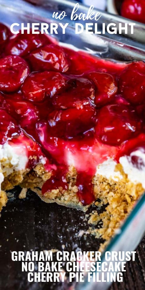 Cherry delight in glass baking dish with corner piece missing