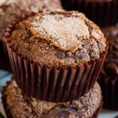 Close up of chocolate zucchini muffins