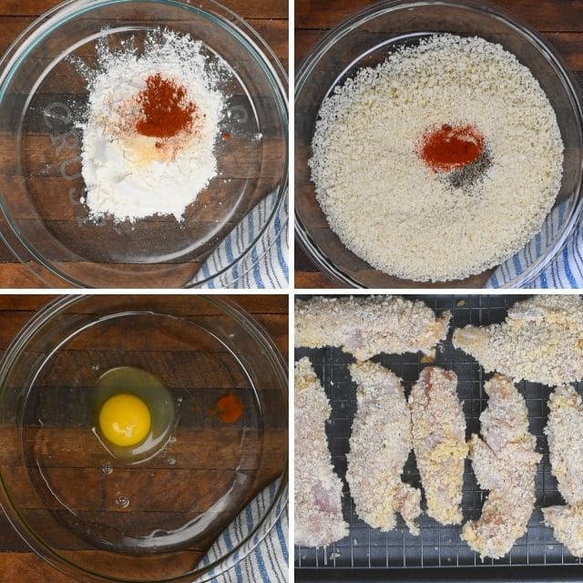 collage of 4 photos showing how to make chicken tenders