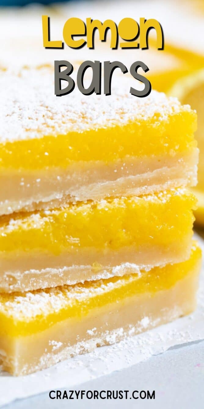 stack of lemon bars with words on photo