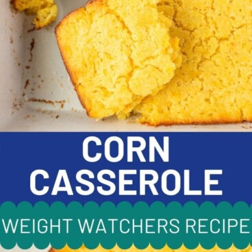 Photo collage of weight watchers corn casserole with recipe title in middle of photos