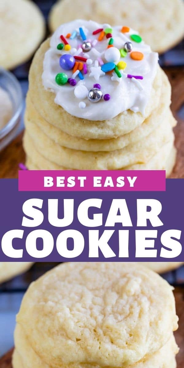 Photo collage of the best easy sugar cookies with recipe title in middle