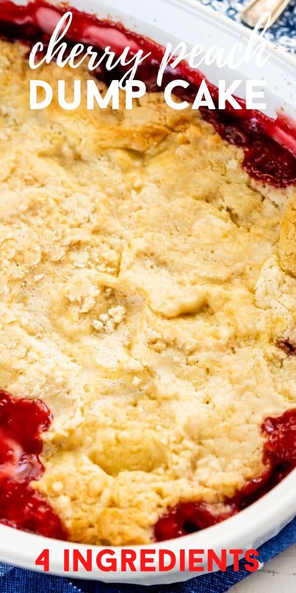 cherry dump cake in white casserole pan