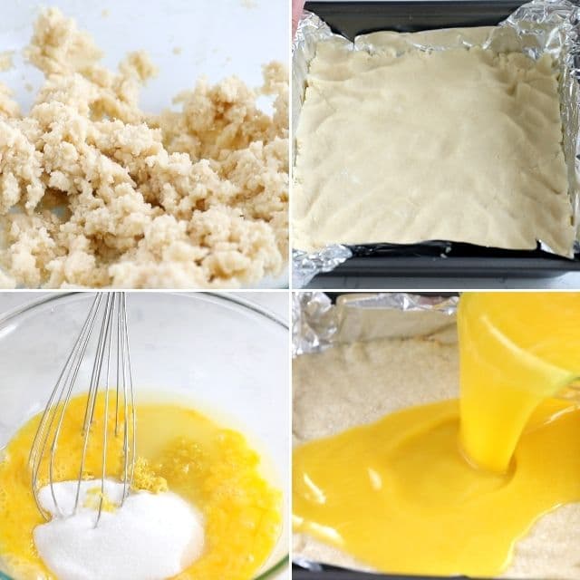 4 photo collage with steps of how to make lemon bars