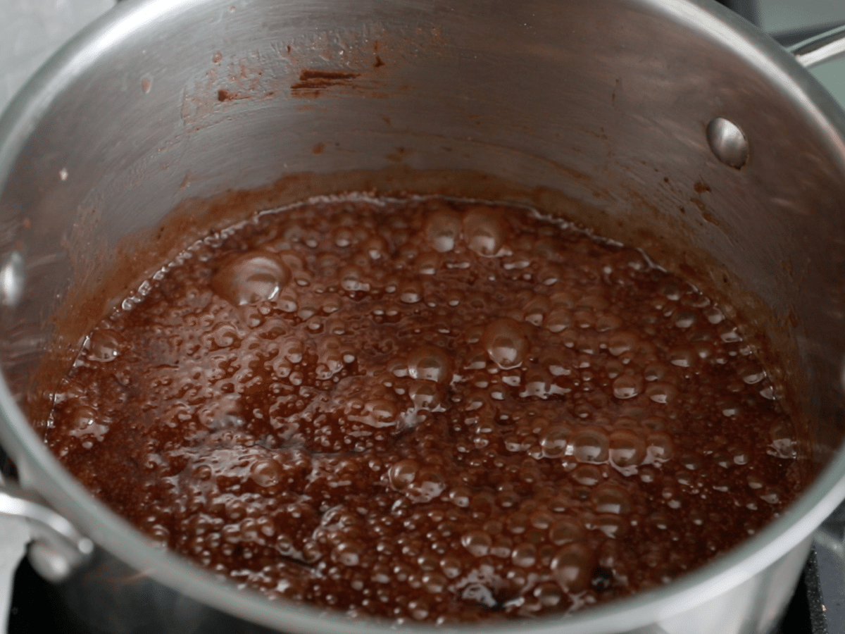 pan with boiling chocolate mixture.