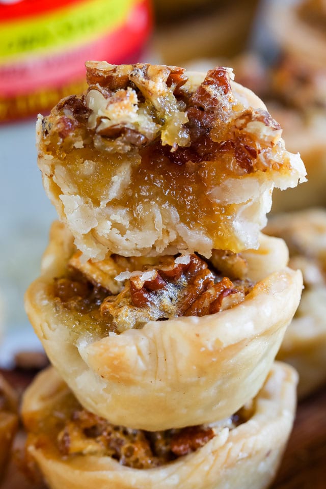 close up of inside of mini pecan pies