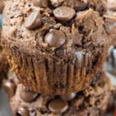 stack of pumpkin muffins with words on photo