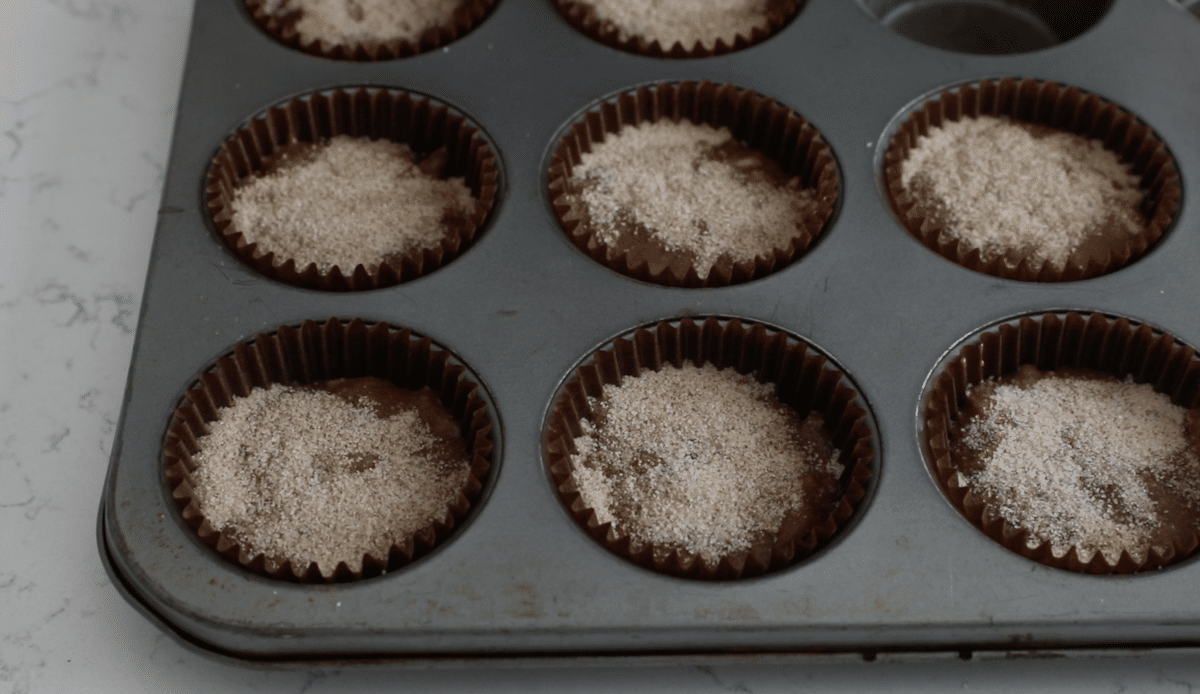 muffin batter in pan.