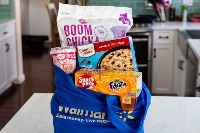 Walmart bag with snacks inside