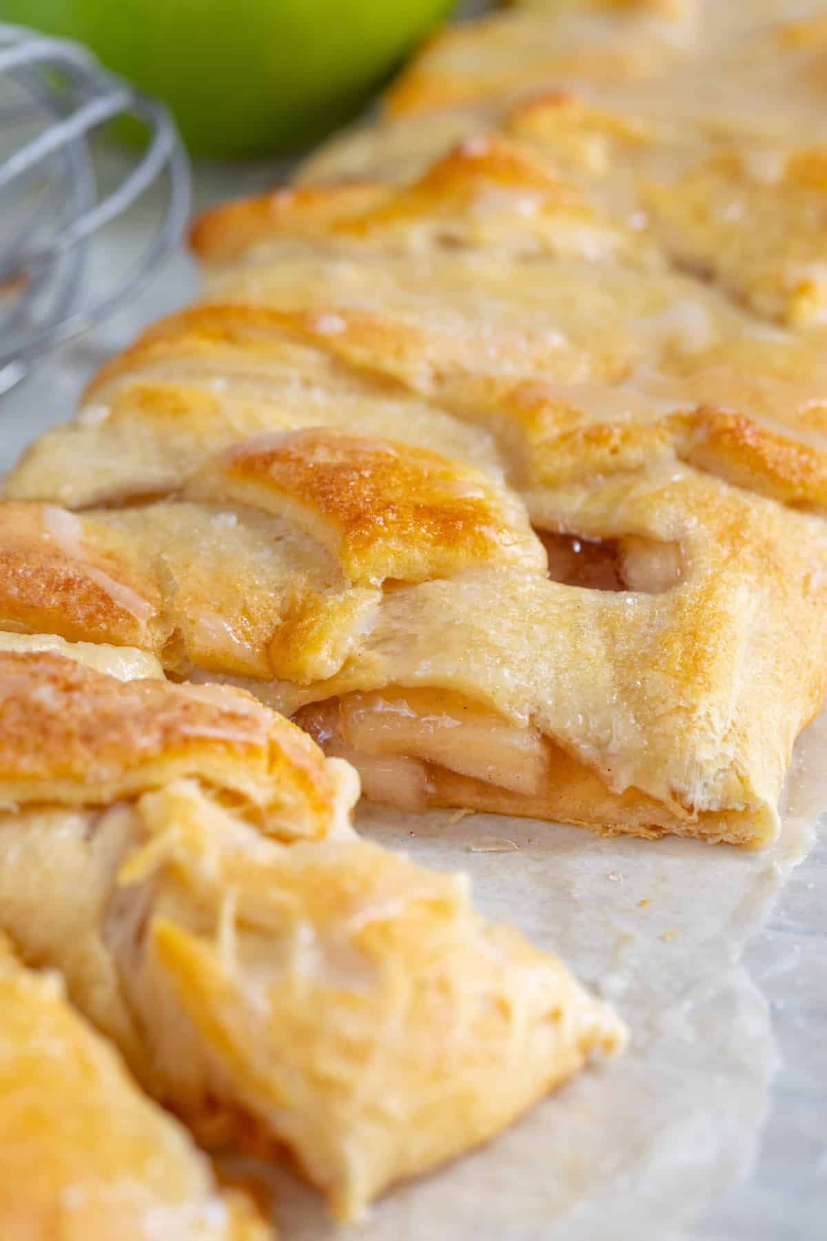 sliced strudel on parchment