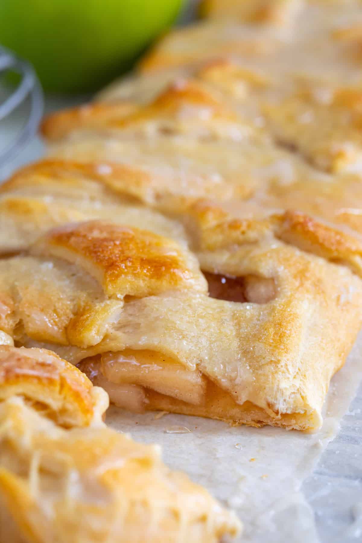 sliced strudel on parchment