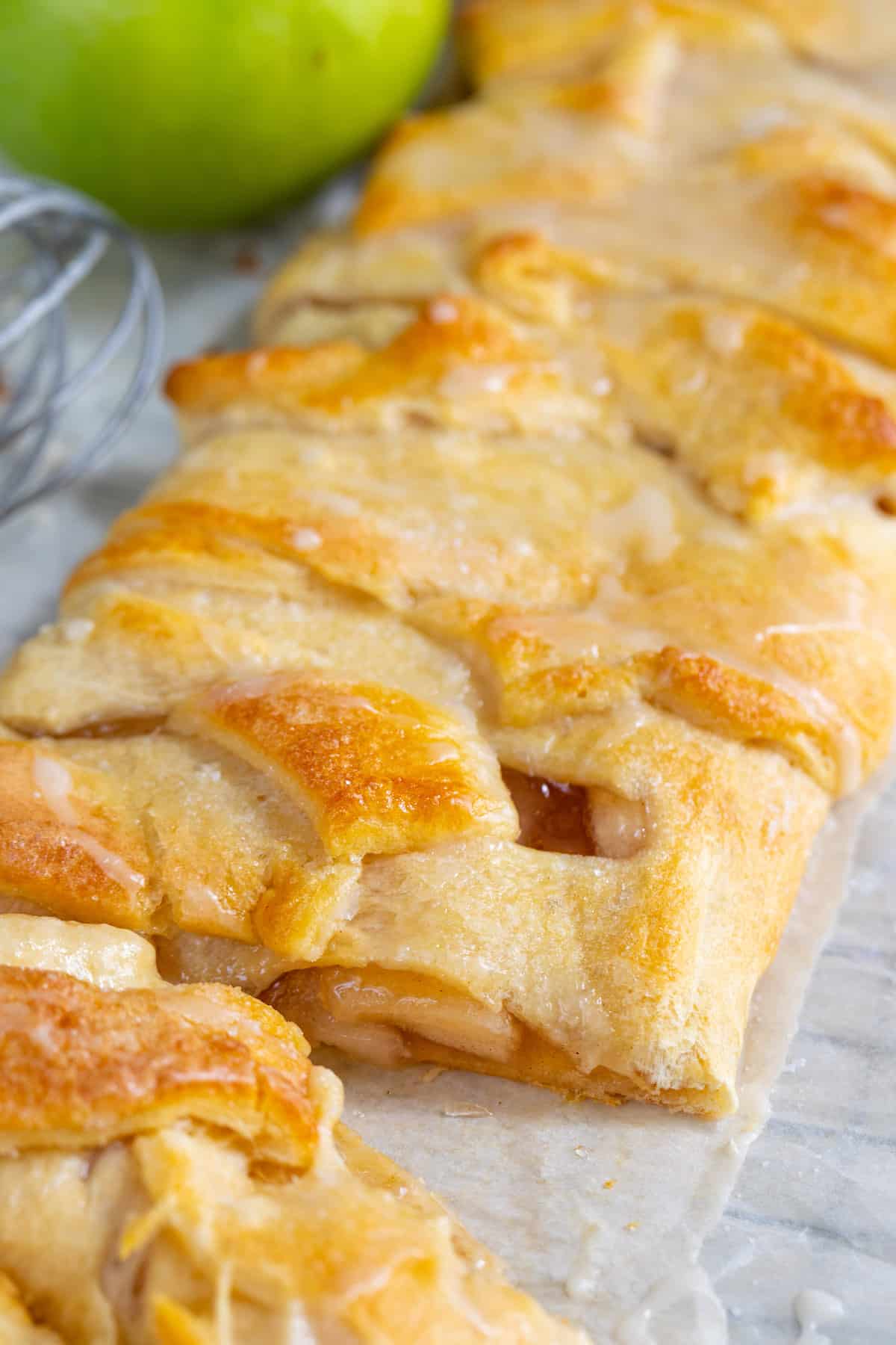 sliced strudel on parchment