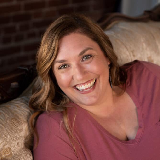woman in pink shirt close up