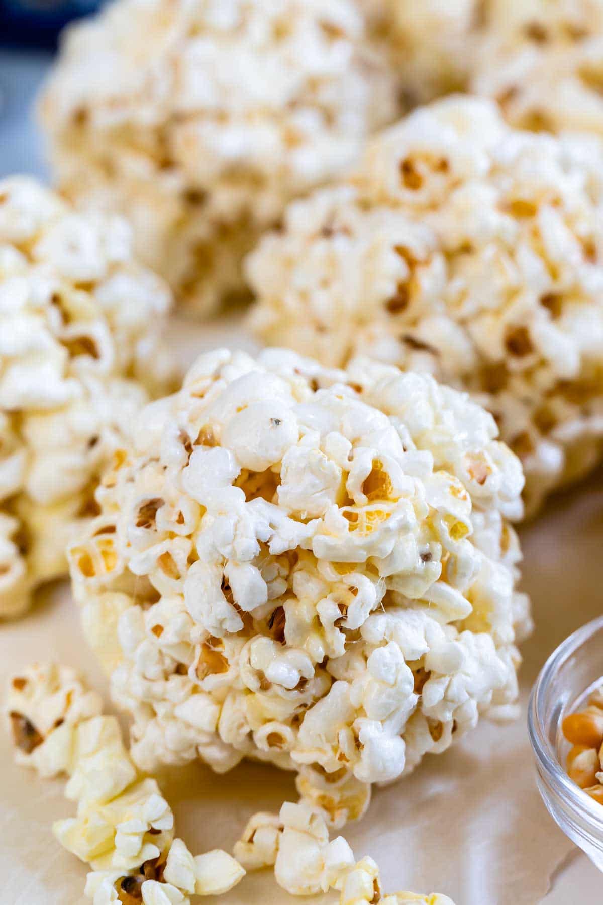 close up of popcorn ball