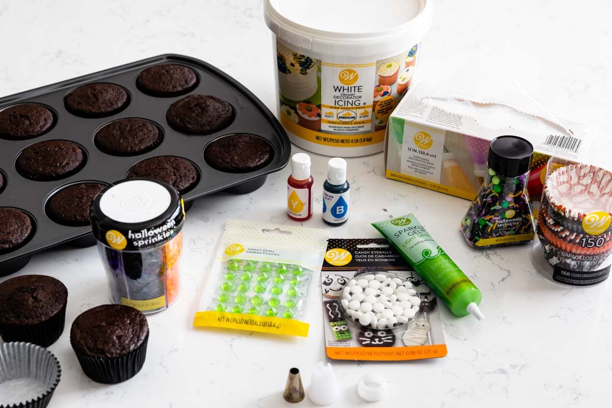 Wilton products used to make cauldron cupcakes