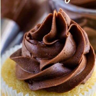 yellow cupcake with chocolate frosting