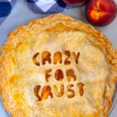 pie with crazy for crust words as lattice