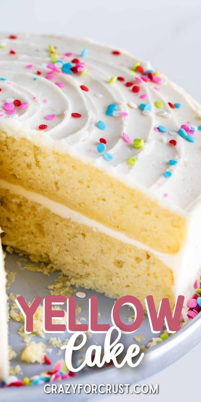 yellow cake with slice missing