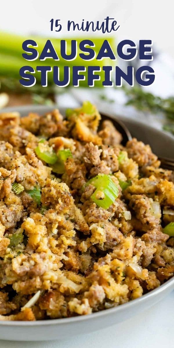 close up of stuffing in gray bowl with words on photo