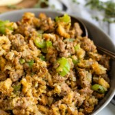 closeup of stuffing in gray bowl
