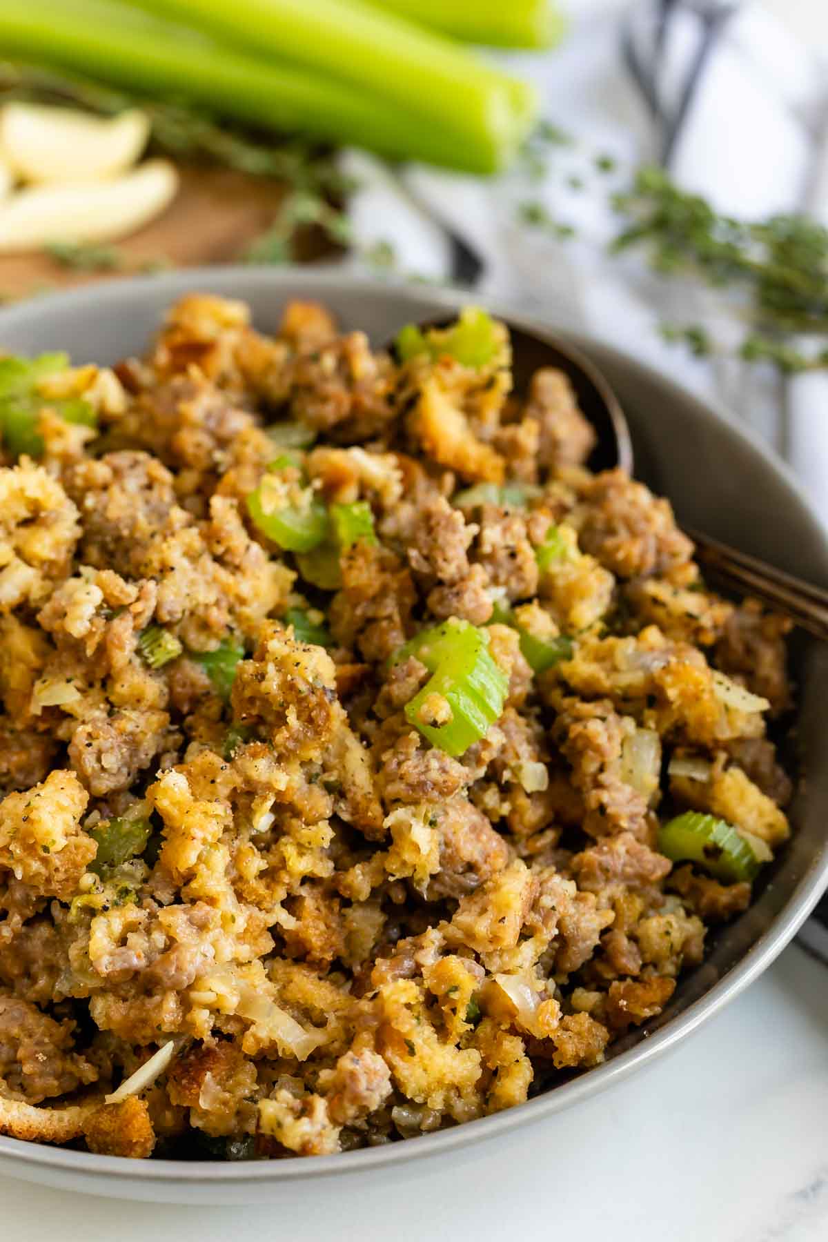 closeup of stuffing in gray bowl