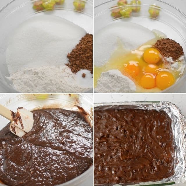 How to make one bowl brownies collage of 4 photos