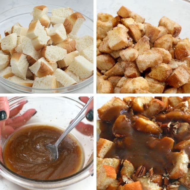 Four images showing the process of making Monkey Bread