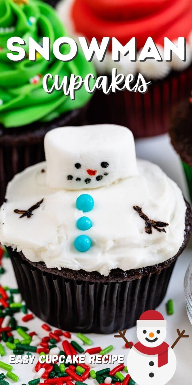 cupcake decorated like a melting snowman
